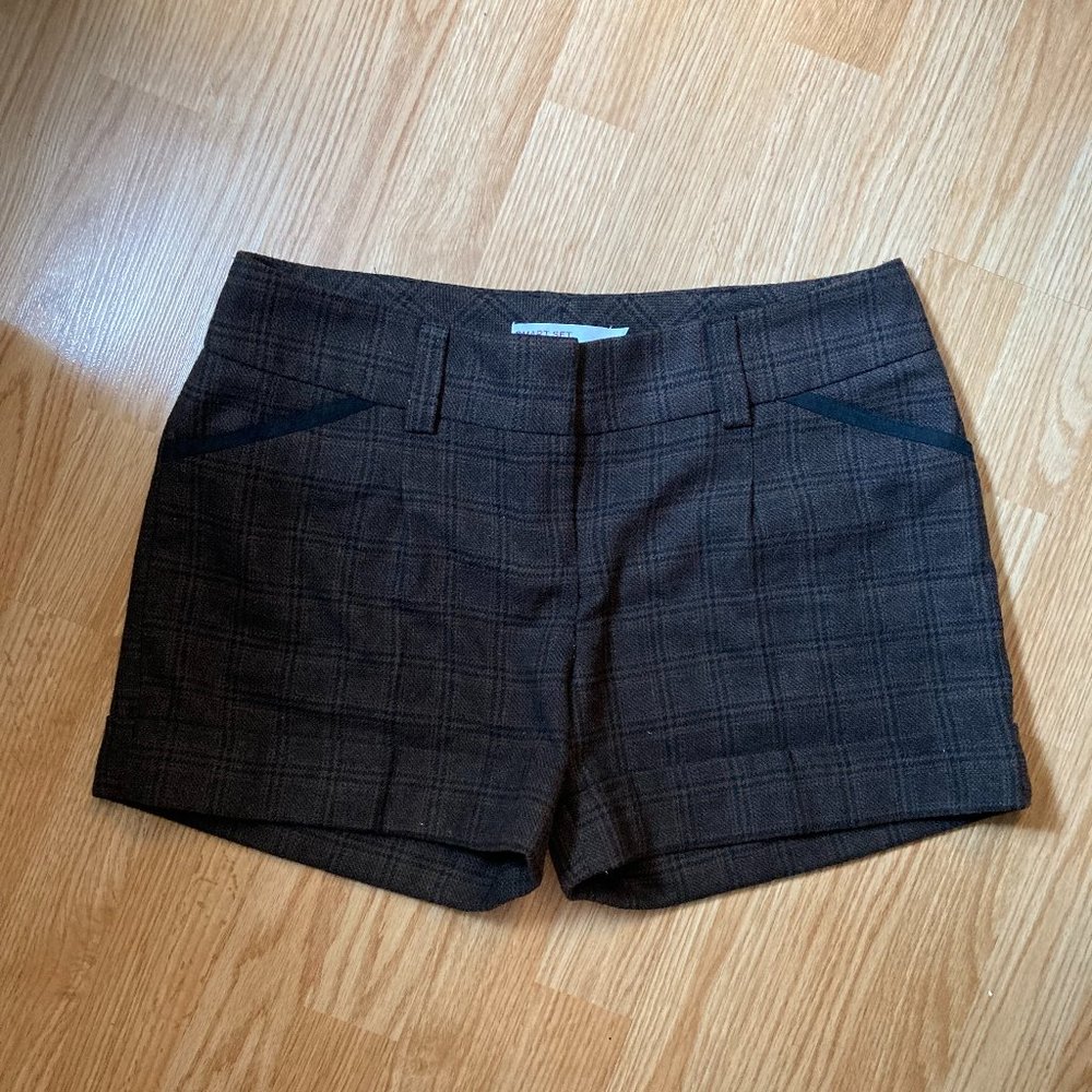 Brown Plaid Cuffed Shorts